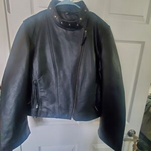 FMC VINTAGE STUDDED MOTO BLACK LEATHER WITH REMOVEABLE LINER. XXL.  GREAT CONDIT